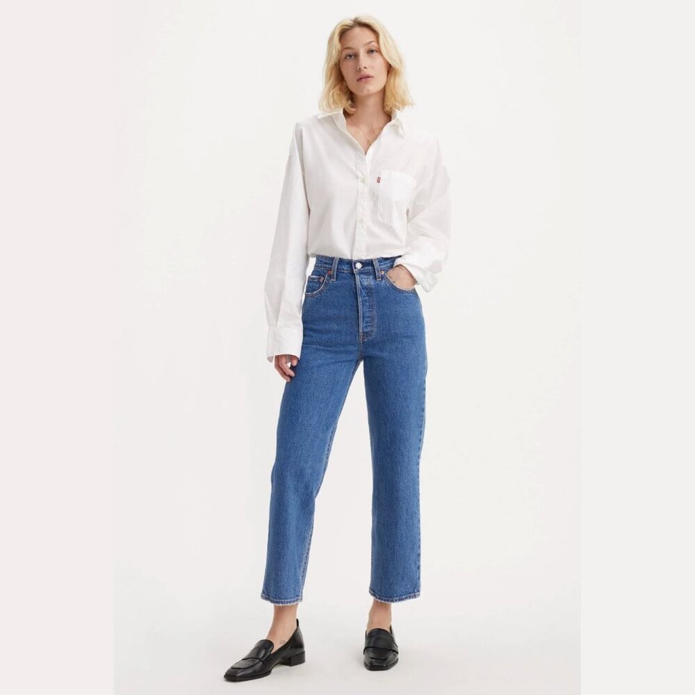 Levi's Straight Ankle Ribcage Jeans | 25 x 28 | Medium Blue - Picture 3 of 10